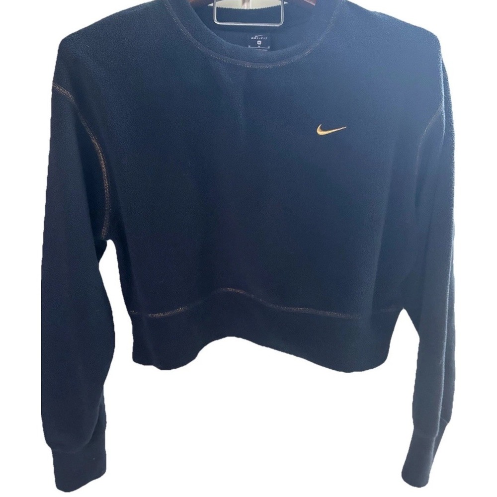 NIKE Women M Therma Icon Clash Fleece Top Gold Stitching Gold Embroidered Swooch - Picture 8 of 10